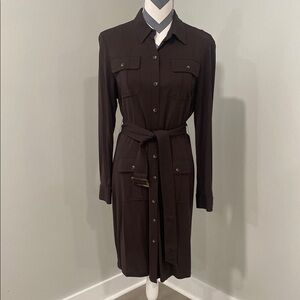 Lauren Ralph Lauren Brown Long Sleeve Buttoned Shirt Dress